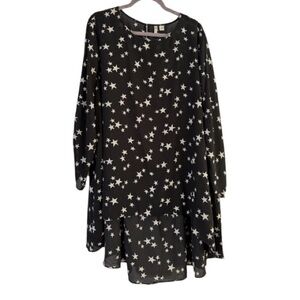 Cato Black and White Star Print Tunic hi-low hem